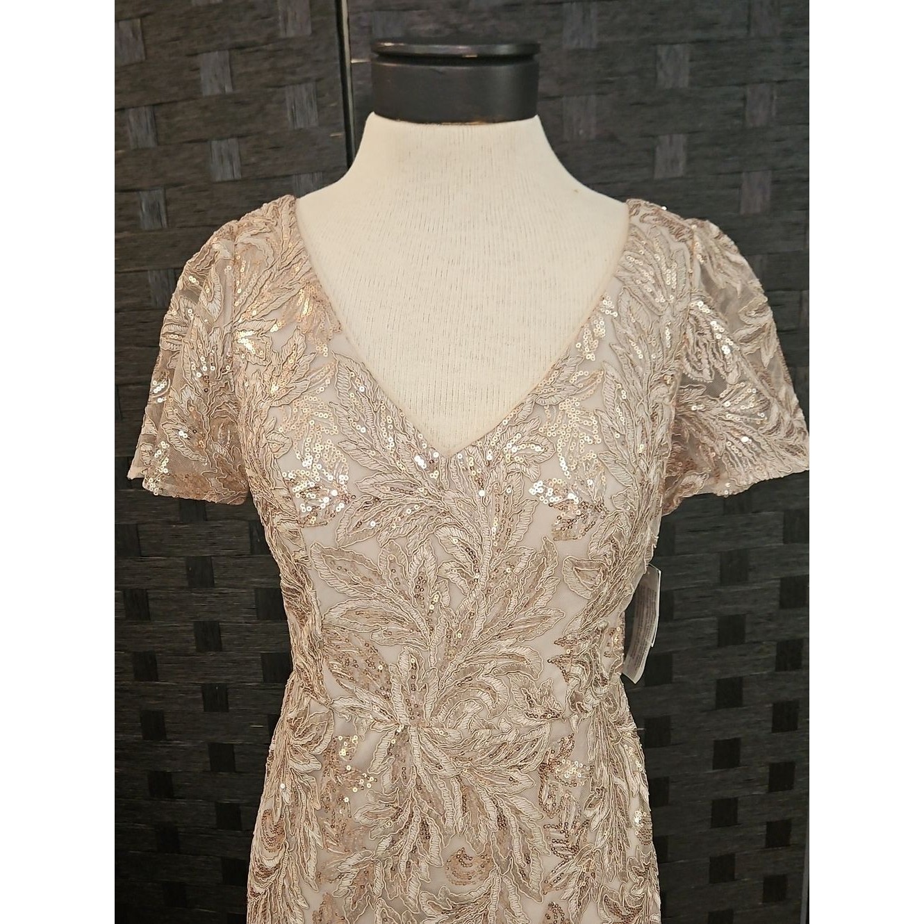 Nwt Alex Evenings Taupe V-Neck Sequined Evening Gown Size 4 — image 3 of 8